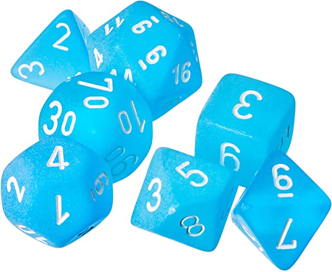Chessex Dice: 7 Die Set - Frosted - Caribbean Blue with White (CHX 27416) - Gamescape