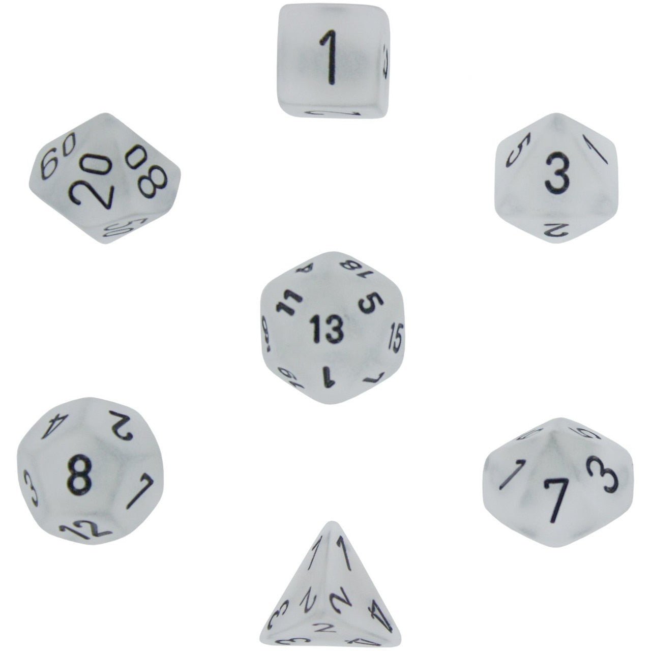 Chessex Dice: 7 Die Set - Frosted - Clear with Black (CHX 27401) - Gamescape