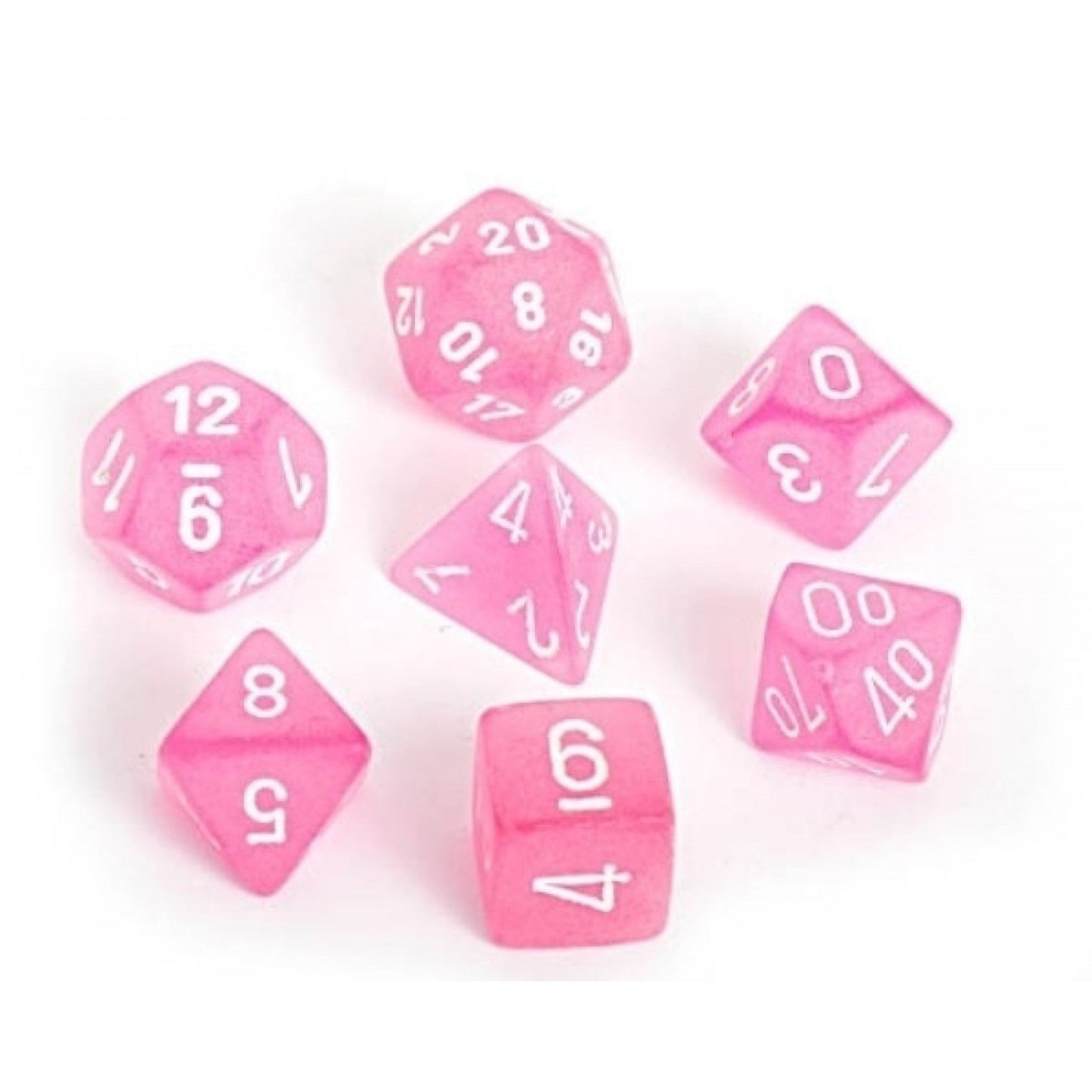 Chessex Dice: 7 Die Set - Frosted - Pink with White (CHX 27464) - Gamescape