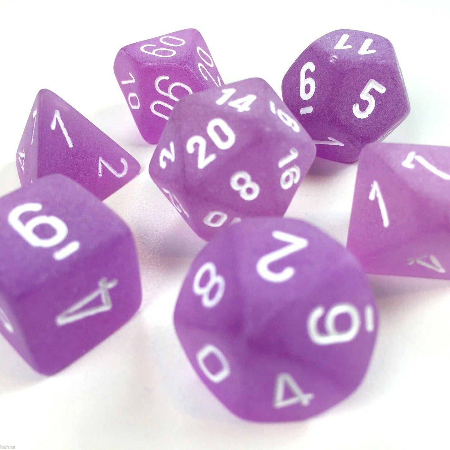Chessex Dice: 7 Die Set - Frosted - Purple with White (CHX LE430) - Gamescape