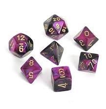 Chessex Dice: 7 Die Set - Gemini - Black-Purple with Gold (CHX 26440) - Gamescape