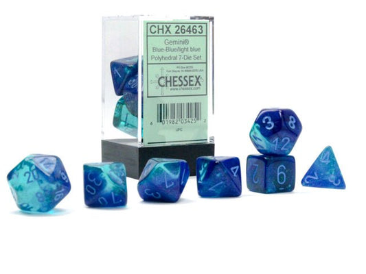 Chessex Dice: 7 Die Set - Gemini - Blue-Blue with Light Blue (CHX 26463) - Gamescape
