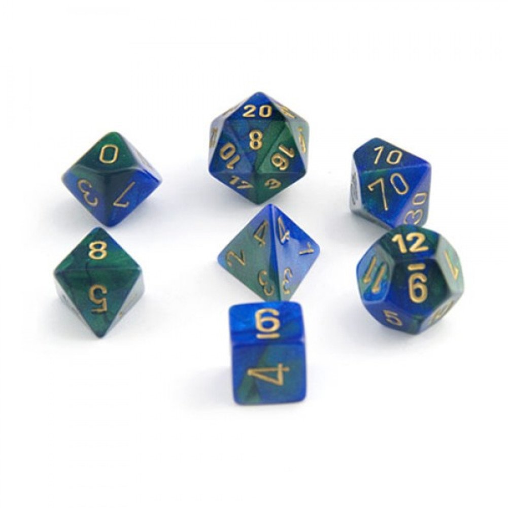 Chessex Dice: 7 Die Set - Gemini - Blue-Green with Gold (CHX 26436) - Gamescape