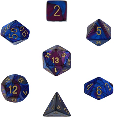 Chessex Dice: 7 Die Set - Gemini - Blue-Purple with Gold (CHX 26428) - Gamescape