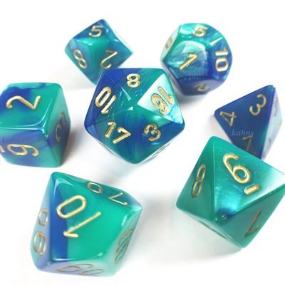 Chessex Dice: 7 Die Set - Gemini - Blue-Teal with Gold (CHX 26459) - Gamescape