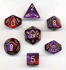 Chessex Dice: 7 Die Set - Gemini - Purple-Red with Gold (CHX 26426) - Gamescape