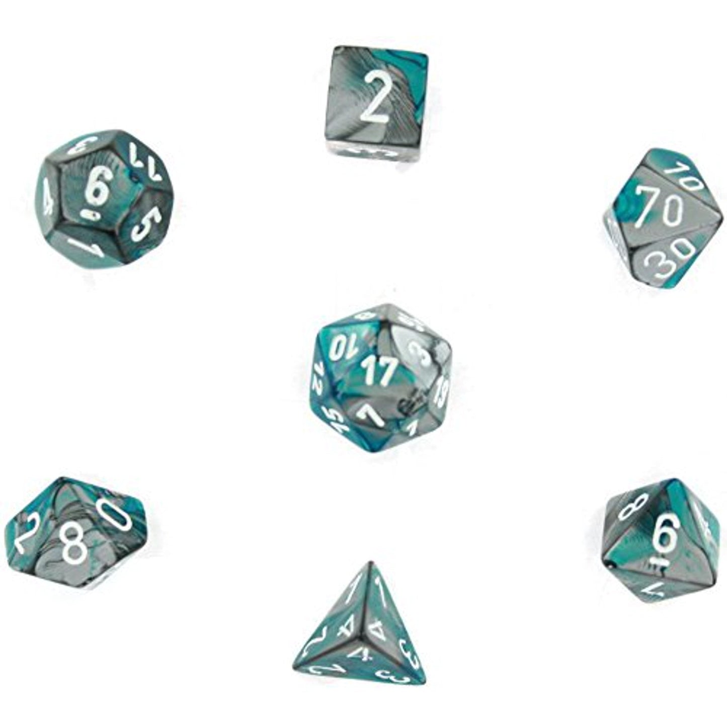 Chessex Dice: 7 Die Set - Gemini - Steel-Teal with White (CHX 26456) - Gamescape