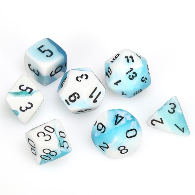 Chessex Dice: 7 Die Set - Gemini - Teal-White with Black (CHX 26444) - Gamescape