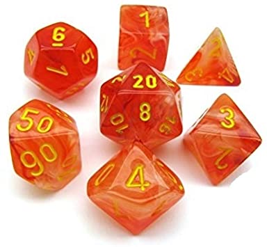 Chessex Dice: 7 Die Set - Ghostly Glow - Orange with Yellow (CHX 27523) - Gamescape