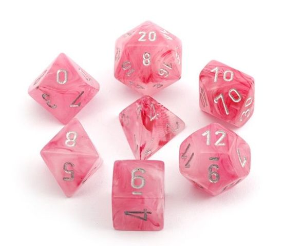 Chessex Dice: 7 Die Set - Ghostly Glow - Pink with Silver (CHX 27524) - Gamescape