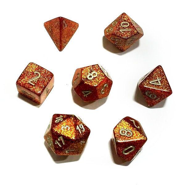Chessex Dice: 7 Die Set - Glitter - Gold with Silver (CHX 27503) - Gamescape