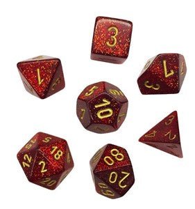 Chessex Dice: 7 Die Set - Glitter - Ruby with Gold (CHX 27504) - Gamescape