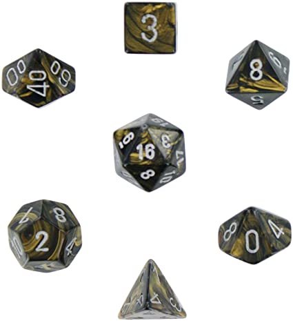 Chessex Dice: 7 Die Set - Leaf - Black Gold with Silver (CHX 27418) - Gamescape