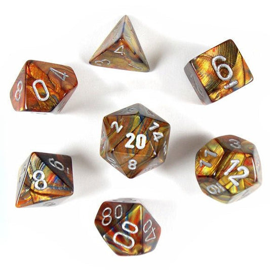 Chessex Dice: 7 Die Set - Lustrous - Gold with Silver (CHX 27493) - Gamescape
