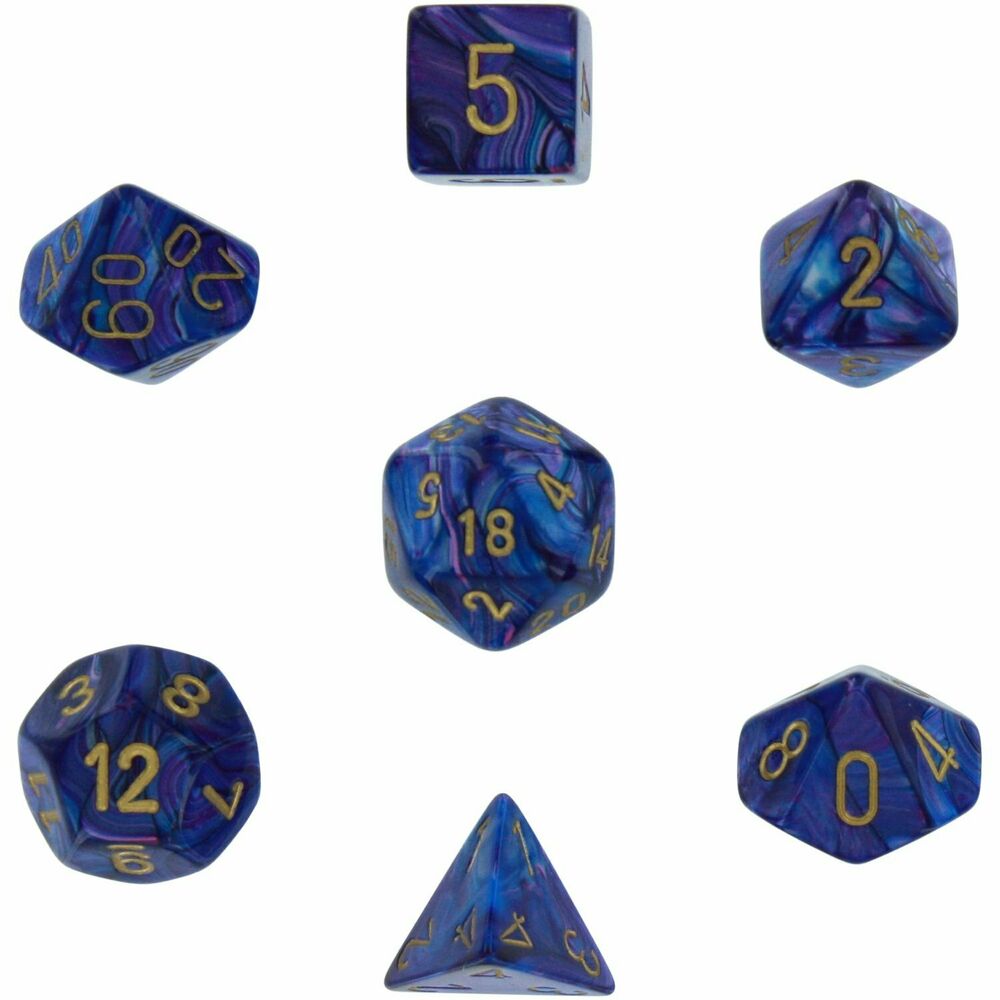 Chessex Dice: 7 Die Set - Lustrous - Purple with Gold (CHX 27497) - Gamescape