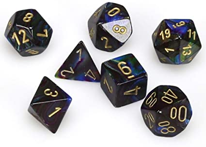Chessex Dice: 7 Die Set - Lustrous - Shadow with Gold (CHX 27499) - Gamescape