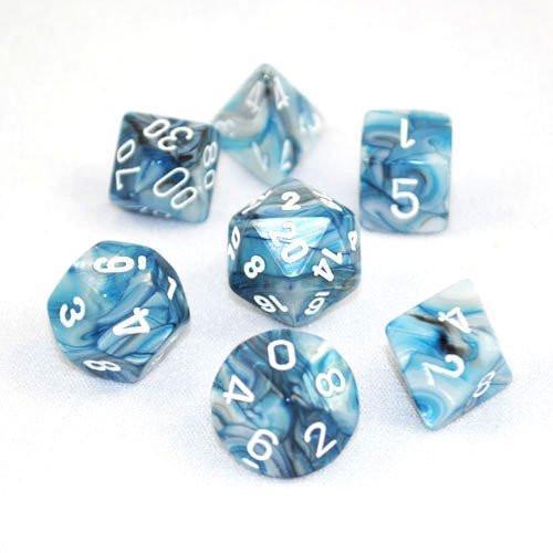 Chessex Dice: 7 Die Set - Lustrous - Slate with White (CHX 27490) - Gamescape