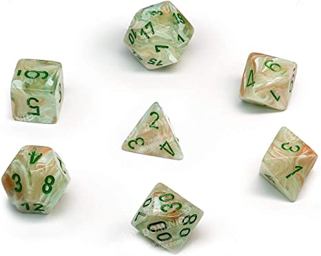 Chessex Dice: 7 Die Set - Marble - Green with Dark Green (CHX 27409) - Gamescape