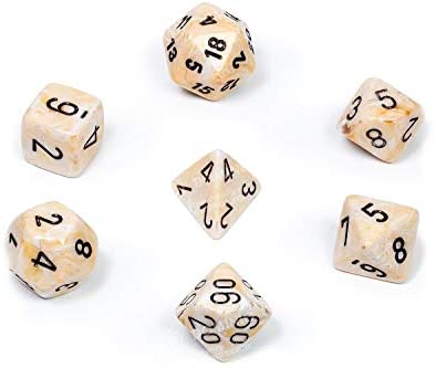 Chessex Dice: 7 Die Set - Marble - Ivory with Black (CHX 27402) - Gamescape