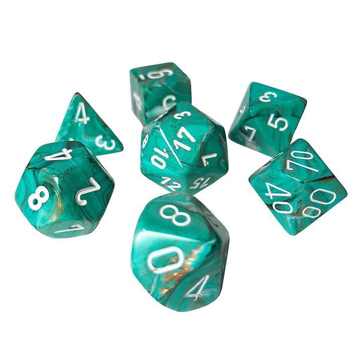 Chessex Dice: 7 Die Set - Marble - Oxi-Copper with White (CHX 27403) - Gamescape