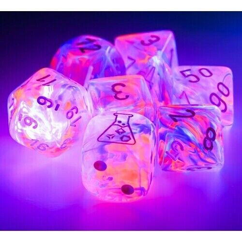 Chessex Dice: 7 Die Set -Nebula - Black Light Special with White (CHX 30057) - Gamescape
