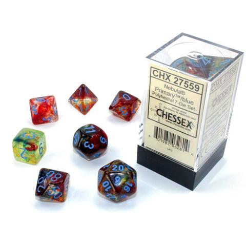Chessex Dice: 7 Die Set - Nebula - Luminary Primary with Blue (CHX 27559) - Gamescape