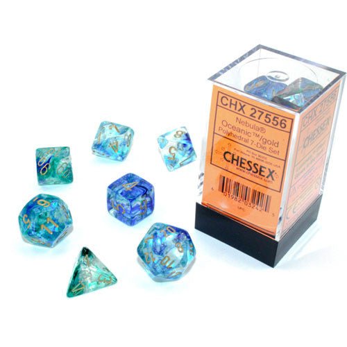 Chessex Dice: 7 Die Set - Nebula - Oceanic with gold (CHX 27556) - Gamescape