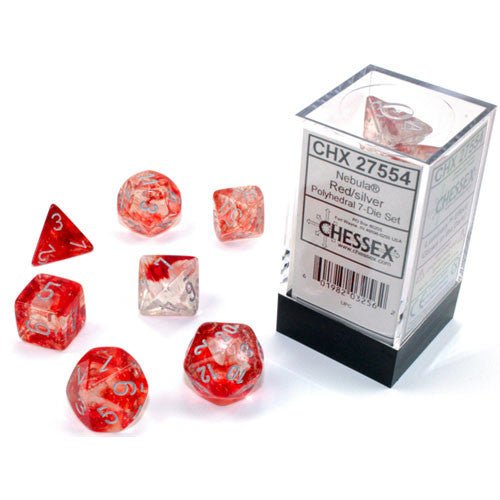 Chessex Dice: 7 Die Set - Nebula - Red with Silver (CHX 27554) - Gamescape