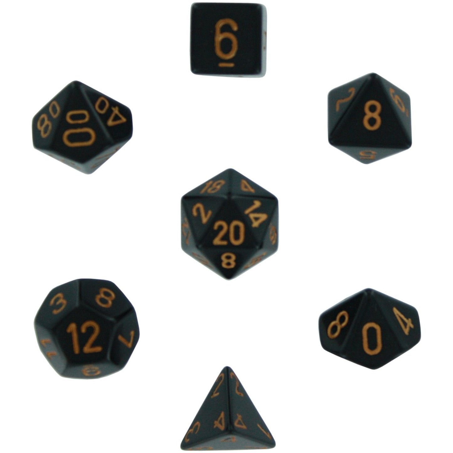 Chessex Dice: 7 Die Set - Opaque - Black with Gold (CHX 25428) - Gamescape
