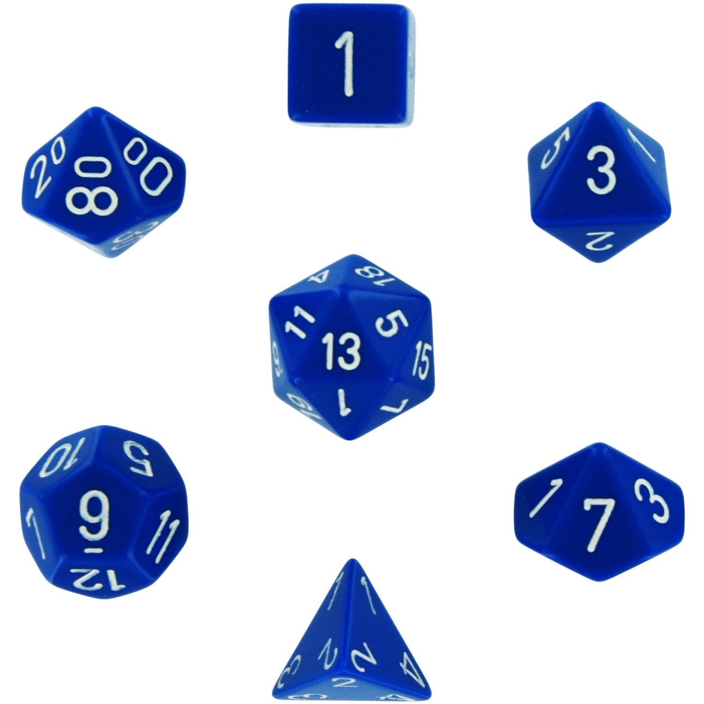 Chessex Dice: 7 Die Set - Opaque - Blue with White (CHX 25406) - Gamescape