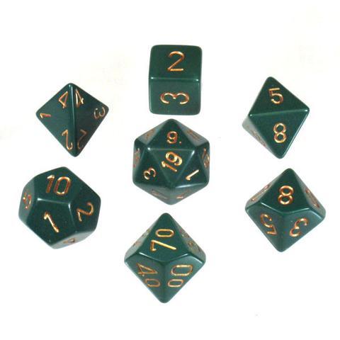 Chessex Dice: 7 Die Set - Opaque - Dusty Green with Gold (CHX 25415) - Gamescape