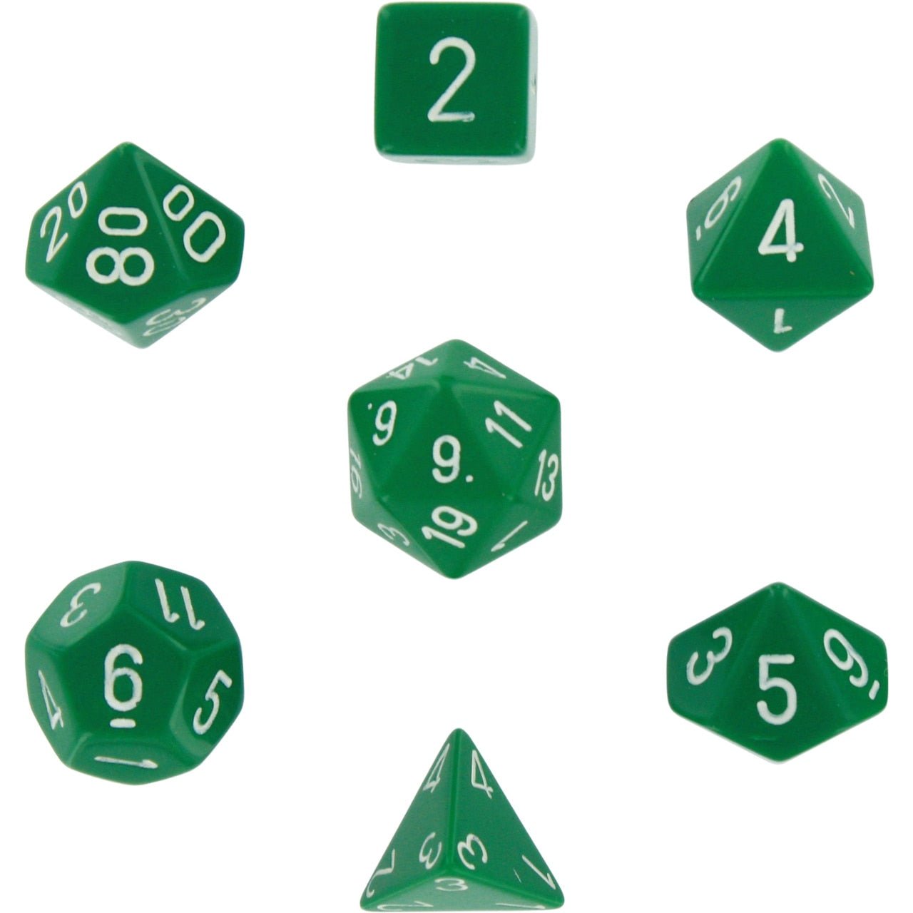 Chessex Dice: 7 Die Set - Opaque - Green with White (CHX 25405) - Gamescape