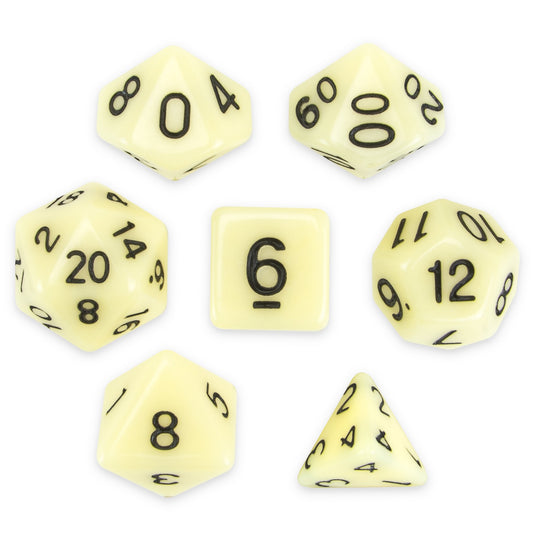 Chessex Dice: 7 Die Set - Opaque - Ivory with Black (CHX 25400) - Gamescape