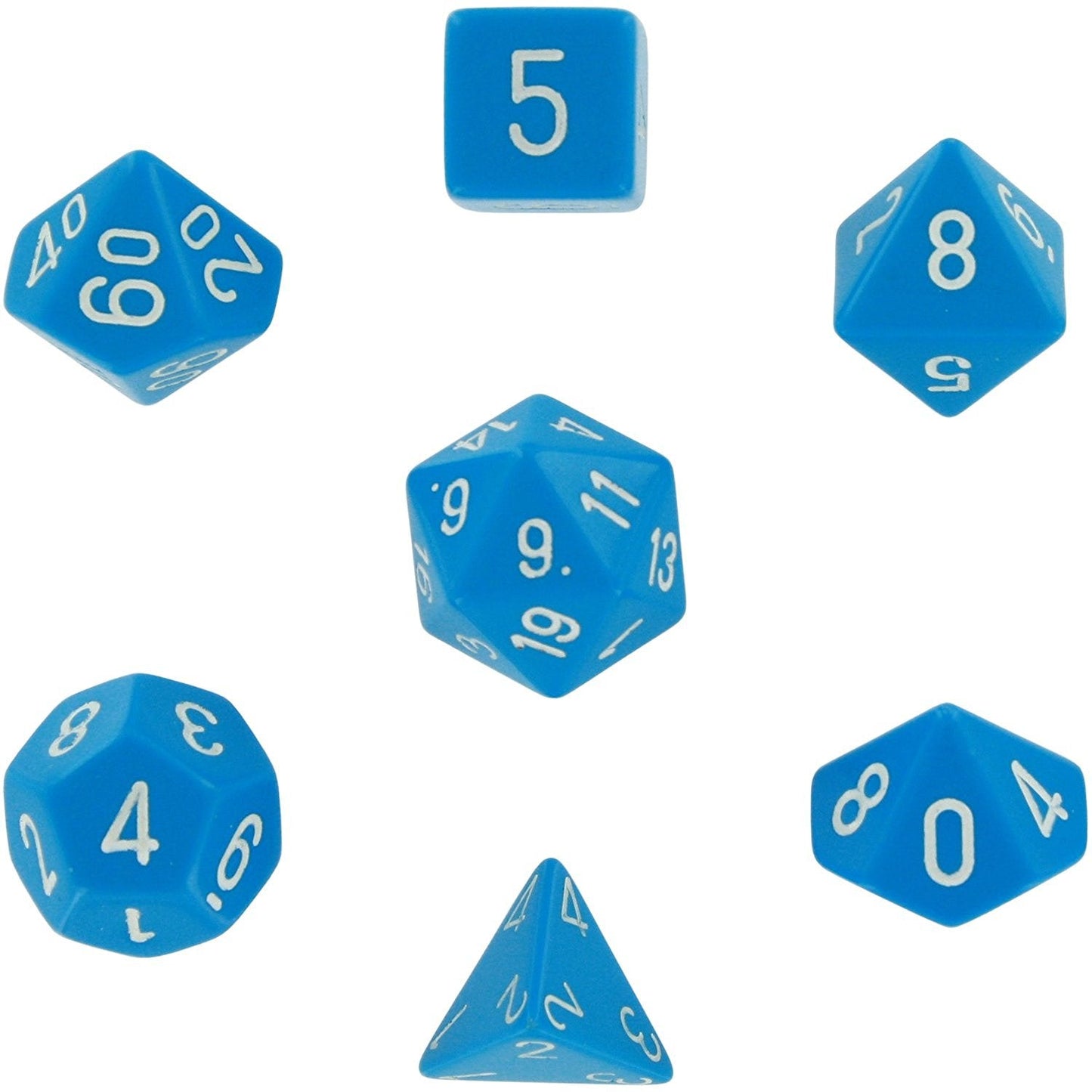 Chessex Dice: 7 Die Set - Opaque - Light Blue with White (CHX 25416) - Gamescape