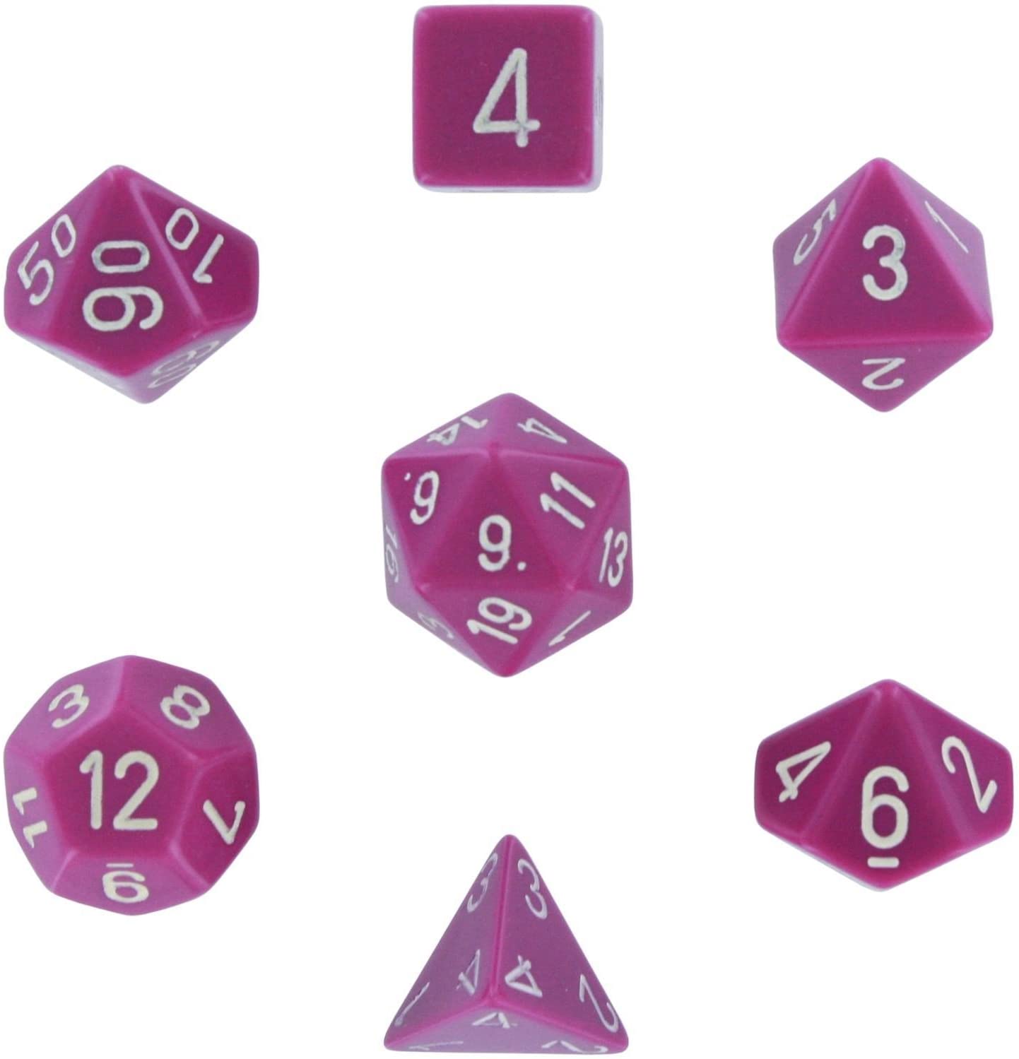 Chessex Dice: 7 Die Set - Opaque - Light Purple with White (CHX 25427) - Gamescape