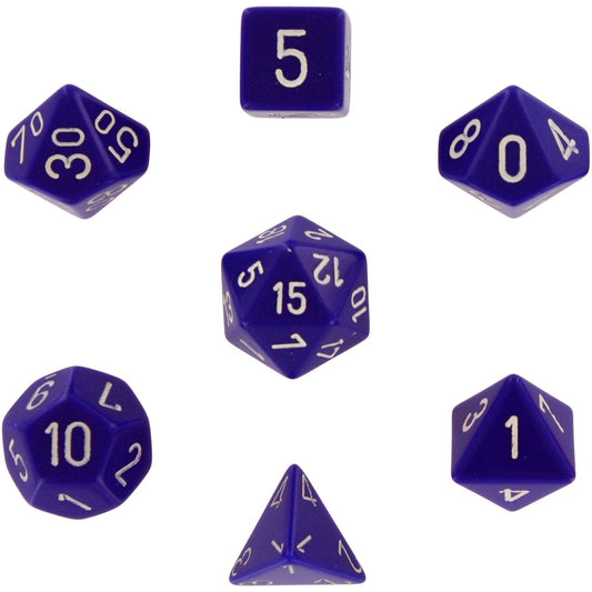 Chessex Dice: 7 Die Set - Opaque - Purple with White (CHX 25407) - Gamescape