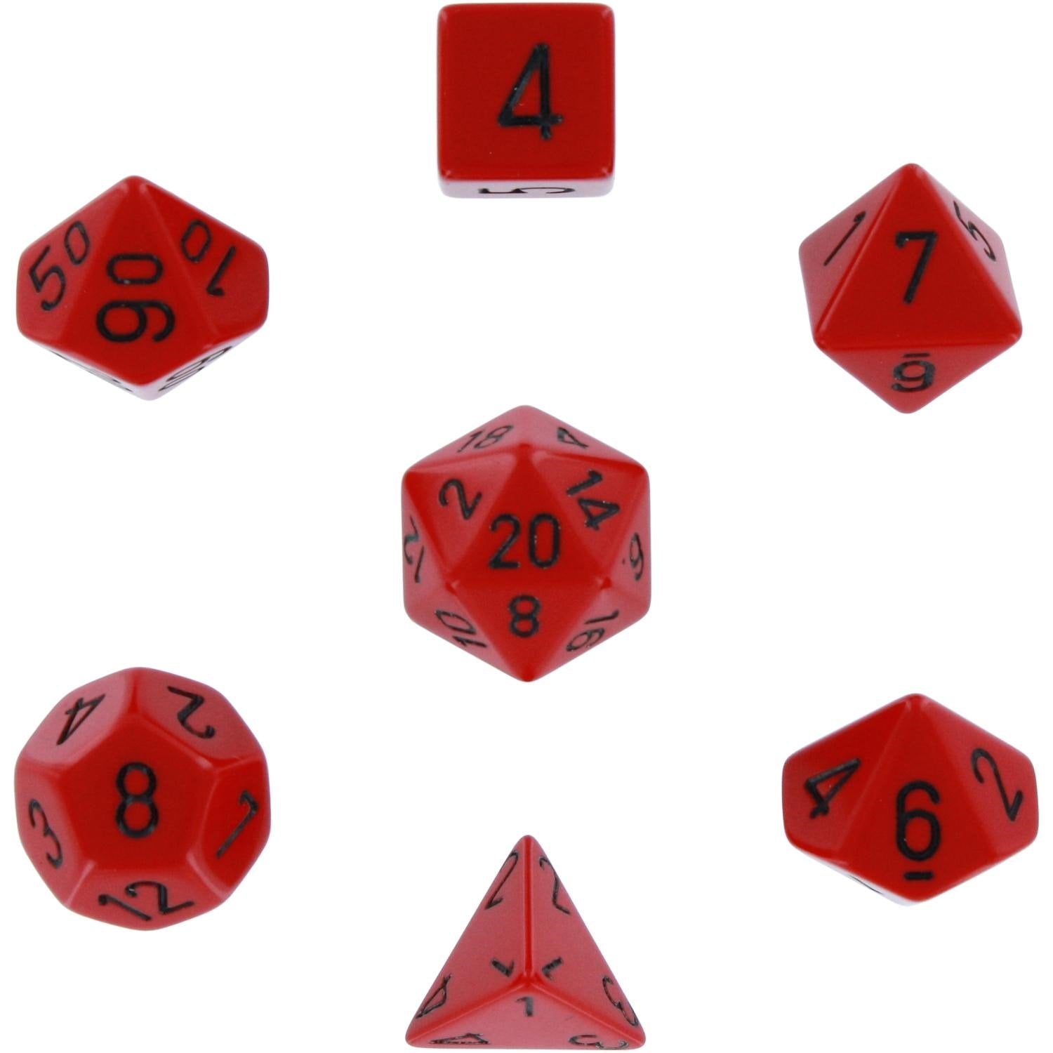 Chessex Dice: 7 Die Set - Opaque - Red with Black (CHX 25414) - Gamescape