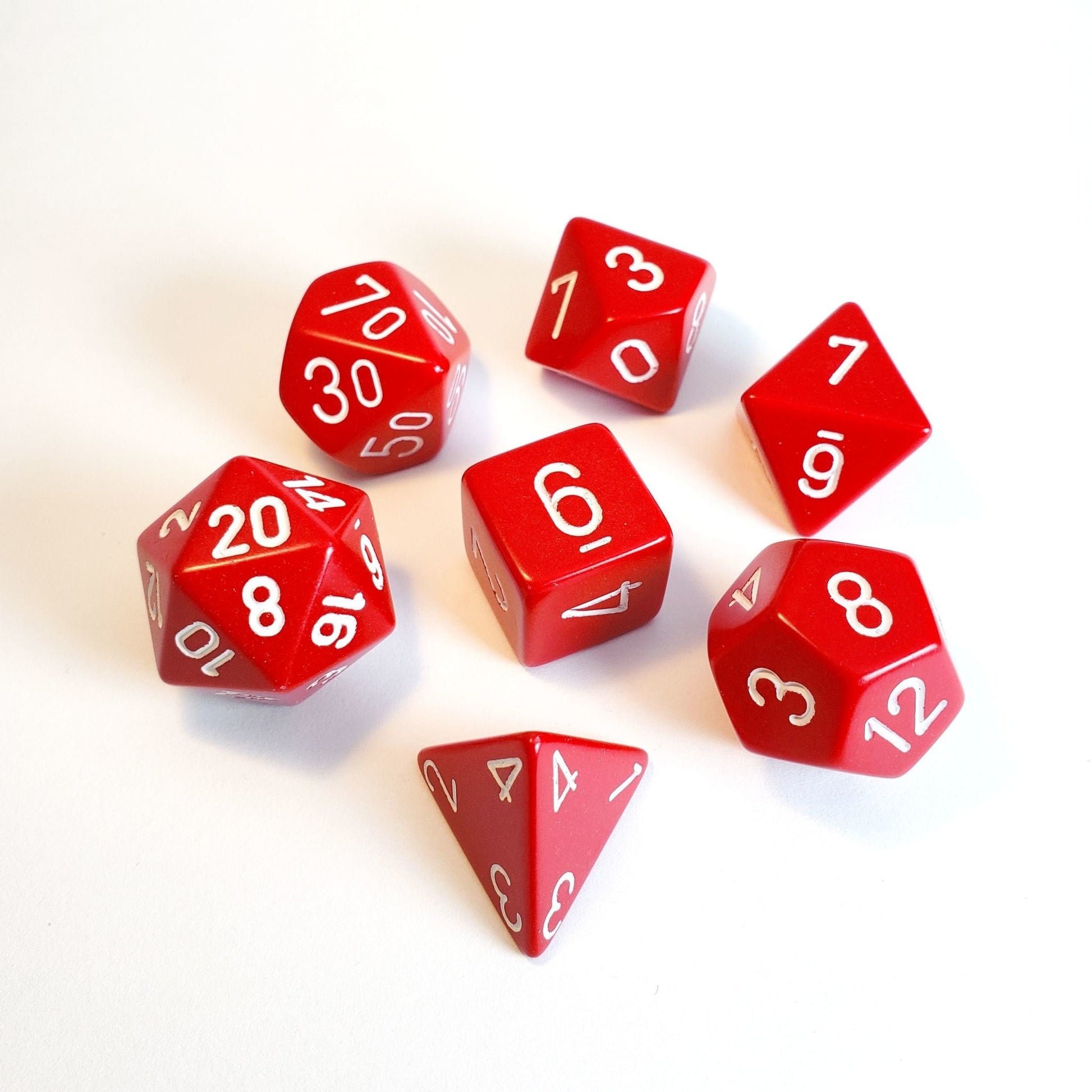 Chessex Dice: 7 Die Set - Opaque - Red with White (CHX 25404) - Gamescape