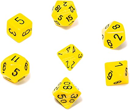 Chessex Dice: 7 Die Set - Opaque- Yellow with Black (CHX 25402) - Gamescape