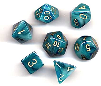 Chessex Dice: 7 Die Set - Phantom - Teal with Gold (CHX 27489) - Gamescape
