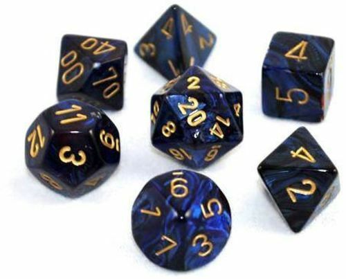Chessex Dice: 7 Die Set - Scarab - Royal Blue with Gold (CHX 27427) - Gamescape