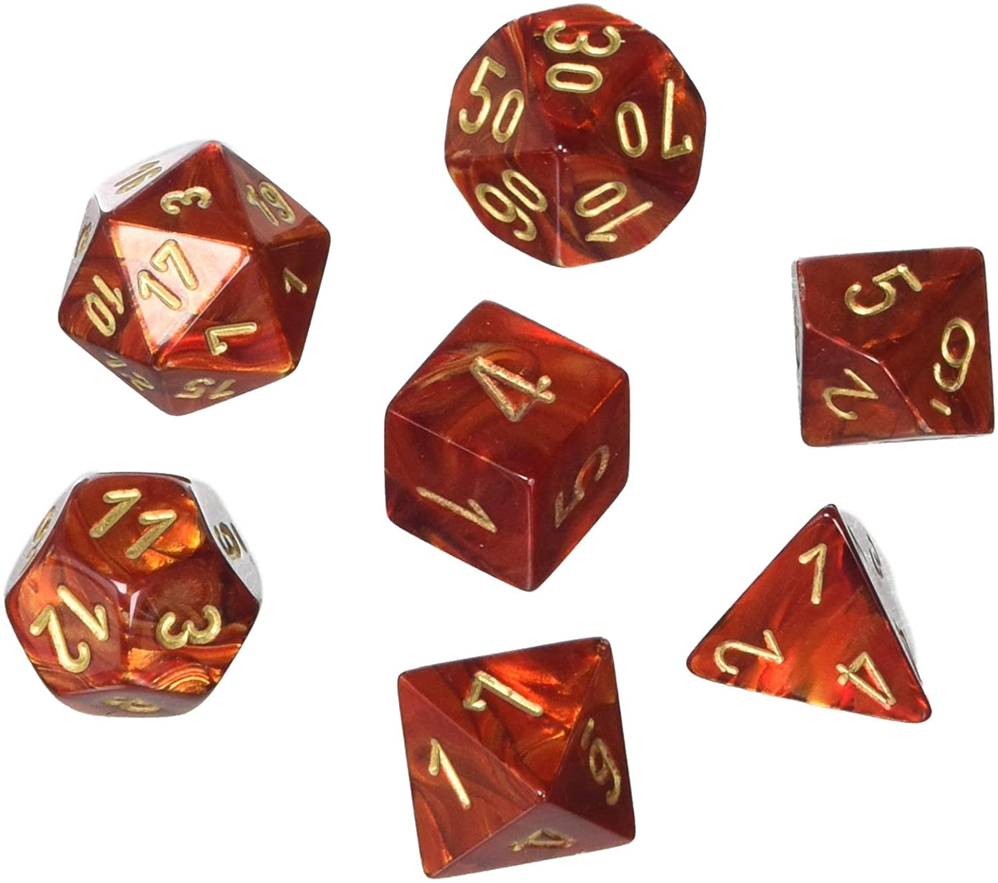 Chessex Dice: 7 Die Set - Scarab - Scarlet with Gold (CHX 27414) - Gamescape
