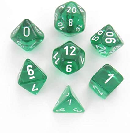 Chessex Dice: 7 Die Set - Translucent - Green with White (CHX 23075) - Gamescape