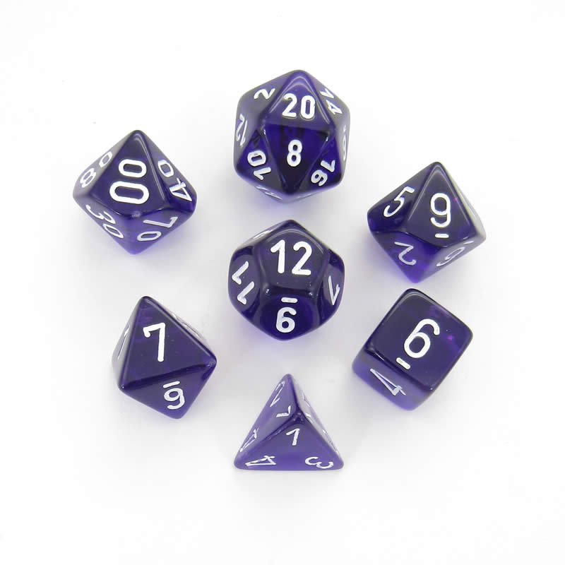 Chessex Dice: 7 Die Set - Translucent - Purple with White (CHX 23077) - Gamescape
