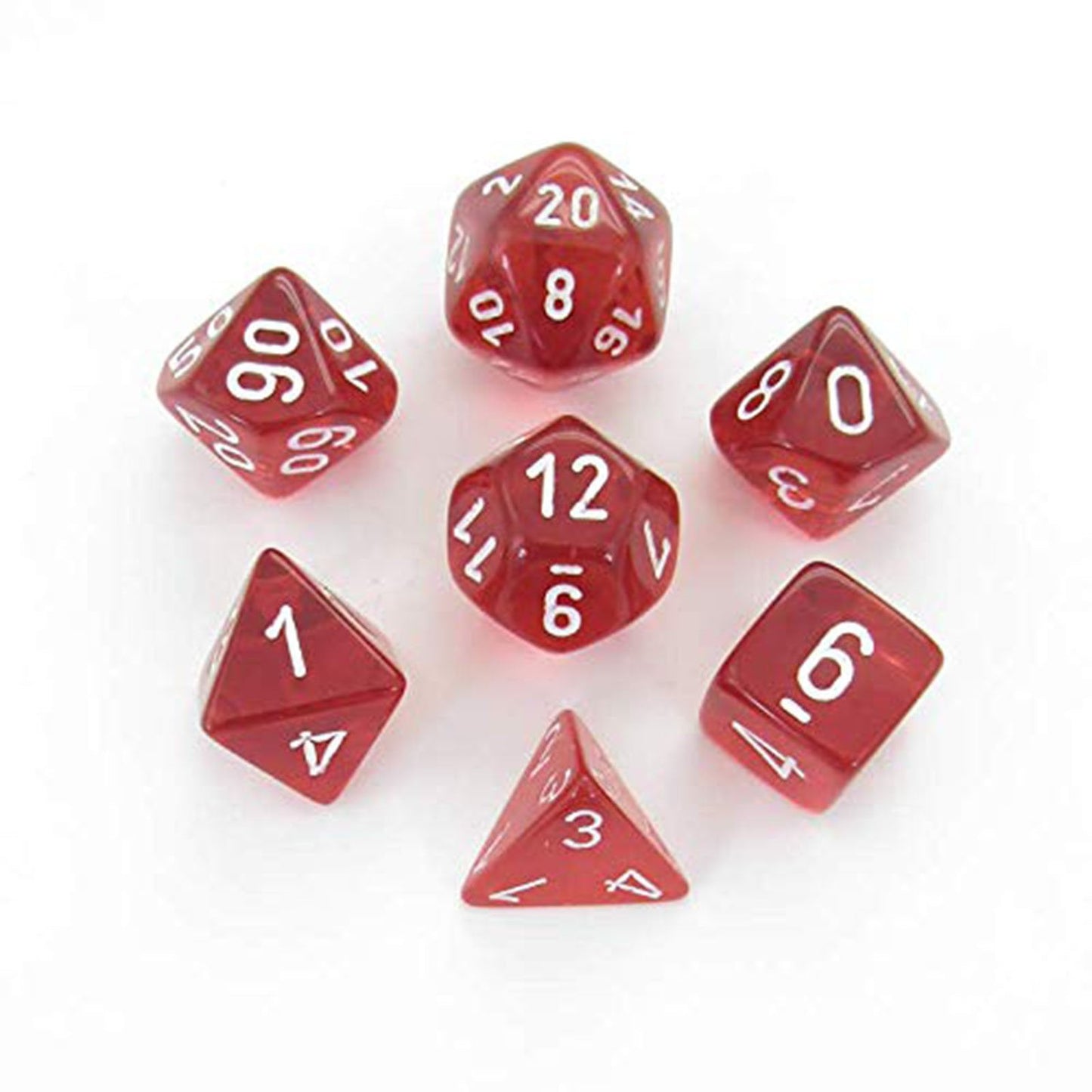 Chessex Dice: 7 Die Set - Translucent - Red with White (CHX 23074) - Gamescape