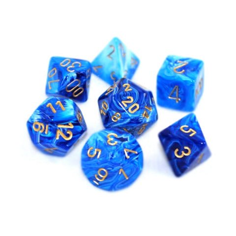 Chessex Dice: 7 Die Set - Vortex - Blue with Gold (CHX 27436) - Gamescape