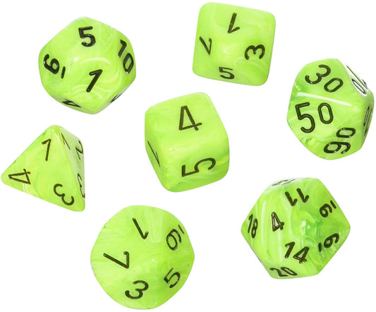 Chessex Dice: 7 Die Set - Vortex - Bright Green with Black (CHX 27430) - Gamescape