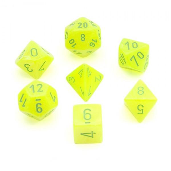Chessex Dice: 7 Die Set - Vortex - Electric Yellow with Green (CHX 27422) - Gamescape