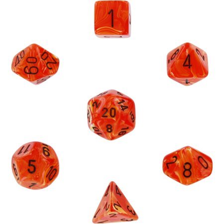 Chessex Dice: 7 Die Set - Vortex - Orange with Black (CHX 27433) - Gamescape