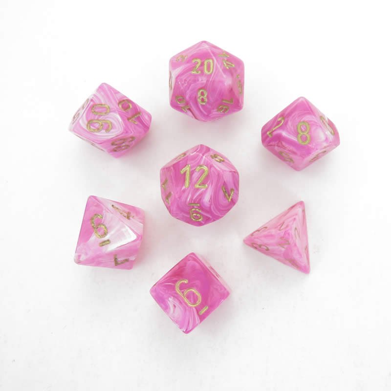 Chessex Dice: 7 Die Set - Vortex - Pink with Gold (CHX 27454) - Gamescape